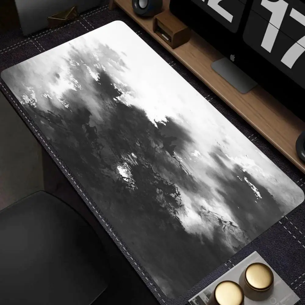 Black White Ink Wash Landscape Large Mouse Pad, Extended Desk Mat with Stitched Edge Non‑Slip Rubber Base Keyboard Pad