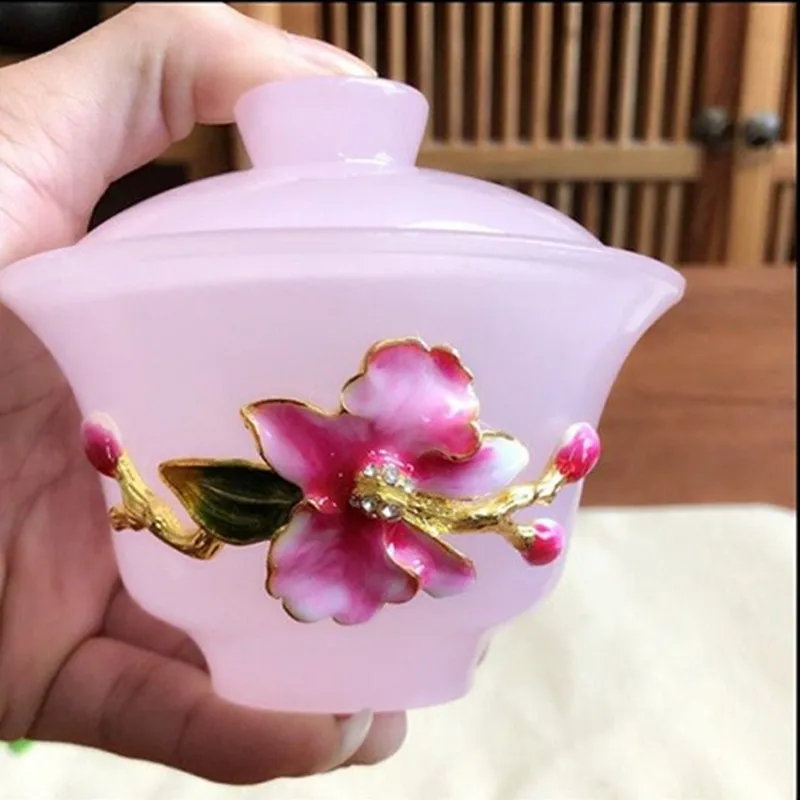 اليشم الخزف طقم شاي زجاجي 150 مللي Gaiwan الشاي Tureen Teaware كوب رئيسي السلطانية الإبداعية ديكور الحرف هدية عيد ميلاد الكؤوس