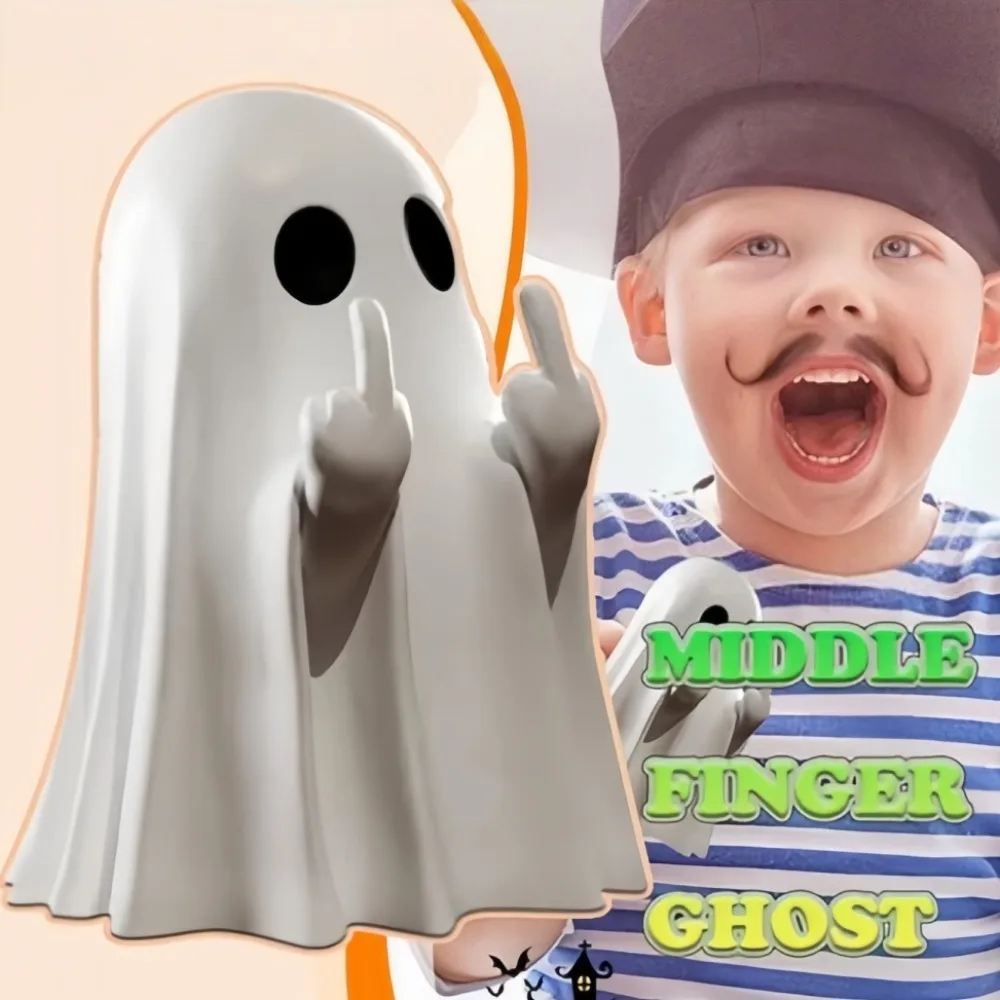 1 pieza de estatua de resina de fantasma lindo con dedo medio, decoración espeluznante de Halloween para estantería, repisa, mesa de centro, exhibición, adorno para fiestas en casa