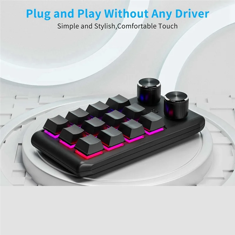 Custom Keyboard Volume Button Knob Programming Macro Gaming Hotswap Keypad Black, 12 Keys 2 Knob USB