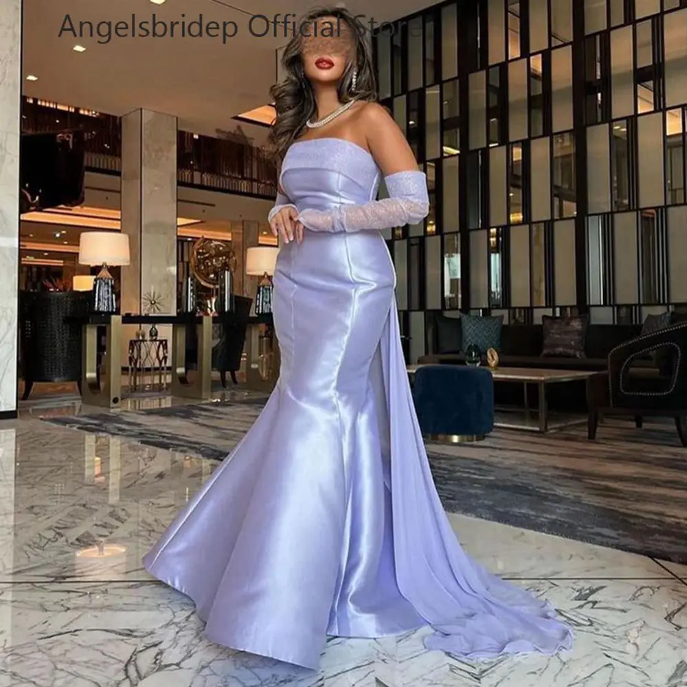 

Angelsbridep Lavender Mermaid Prom Dresses Glitter Sequin Detachable Sleeves Vestidos De Ocasión Formales Ballkleid Robe Soirée