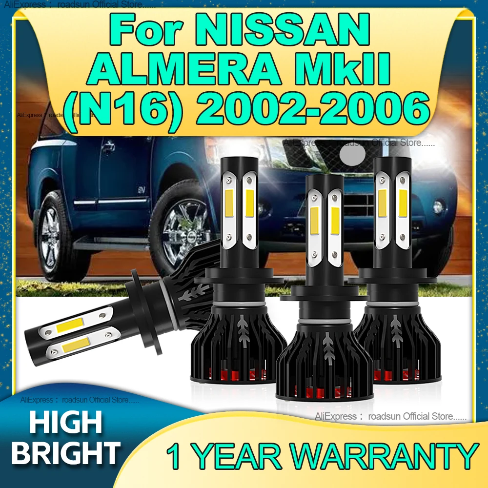 

2/4Pcs LED 180W Car Headlight Super Bright H7 Drive Bulbs 6000K with Fan For NISSAN ALMERA MkII N16 2002 2003 2004 2005 2006