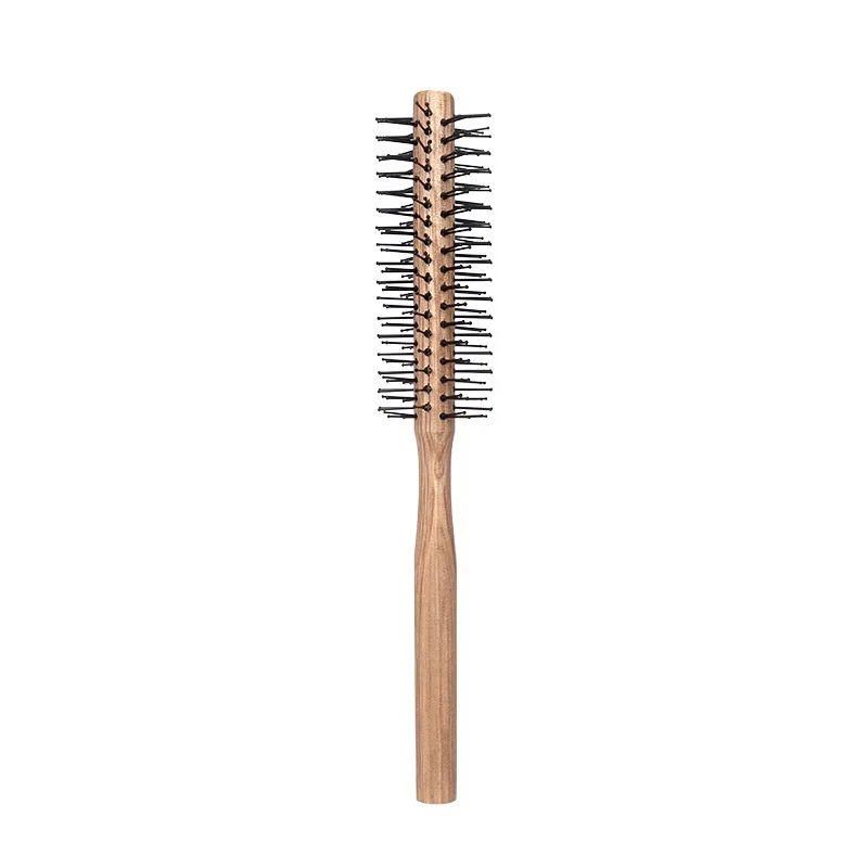 

Mini Round Nylon Hairbrush Curly Hair Styling Comb Rolling Comb Round Brush for Thin or Short Hair Men with Wooden Handle