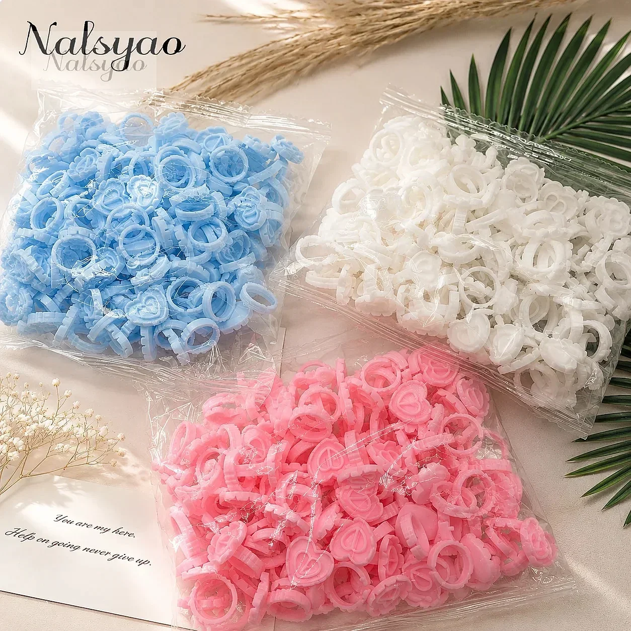 Plastic Tattoo Pigment Holder Container Lash Makeup Tools 100Pcs/Bag Eyelash Glue Fan Cup New Heart Shape Extension Glue Rings