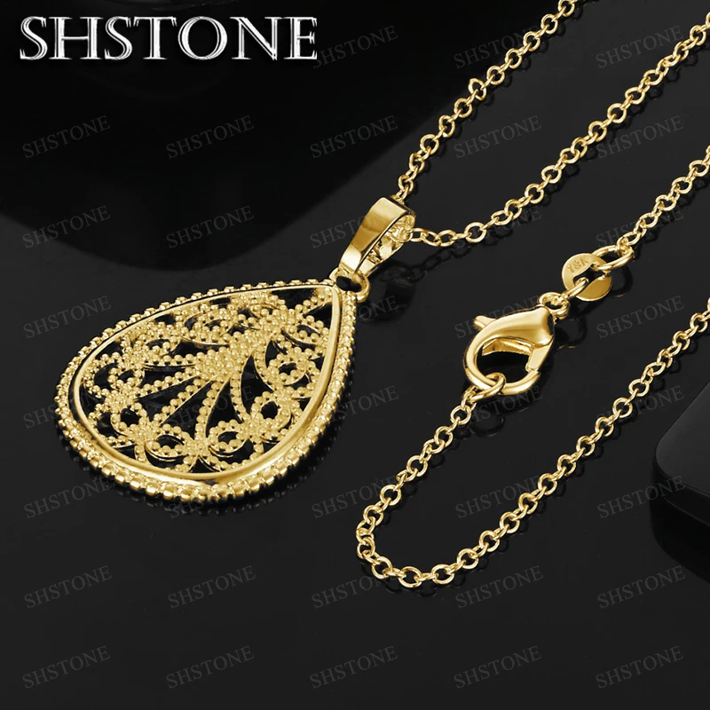 18K Gold Patterned Water Droplet Pendant Necklace For Women necklaces Fashion Birthday Party Wedding Jewelry