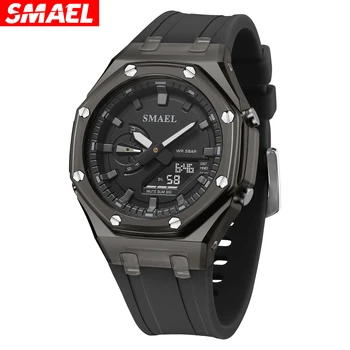 SMAEL 5 alarm clock 2 time digital watches 8088 waterproof men watch countdown stopwatch Led light electronic movement wristwatch