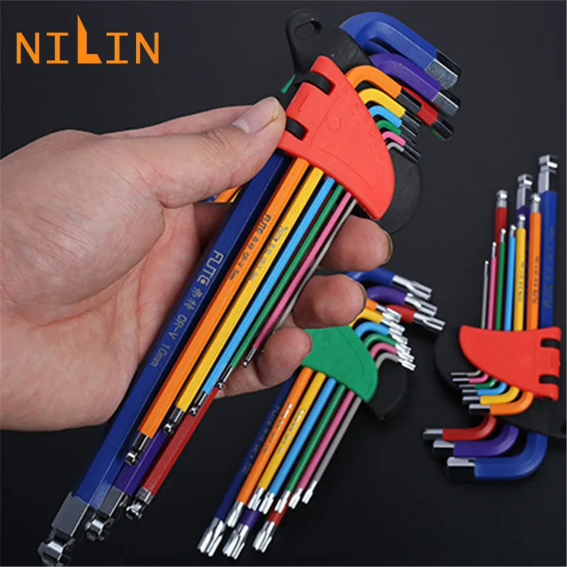 

Allen Key Set Hex Wrench Set Hexagon Spanner Universal 9Pcs Ball End Torx Star Keys Tool L Type Hand Tools Lever Kit