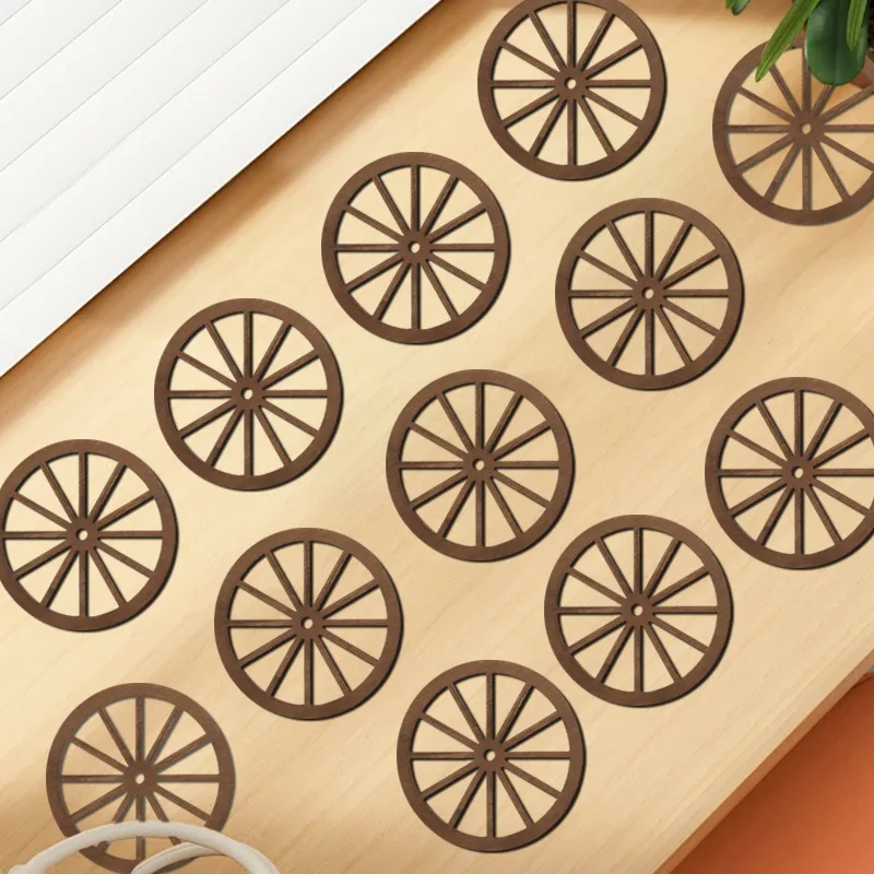 12Pcs Wagon Wheel Decor legno Western Cowboy Party Decorations Vintage Rustic Wagon Wheel Wood Cartwheel Decor per Bar Garage