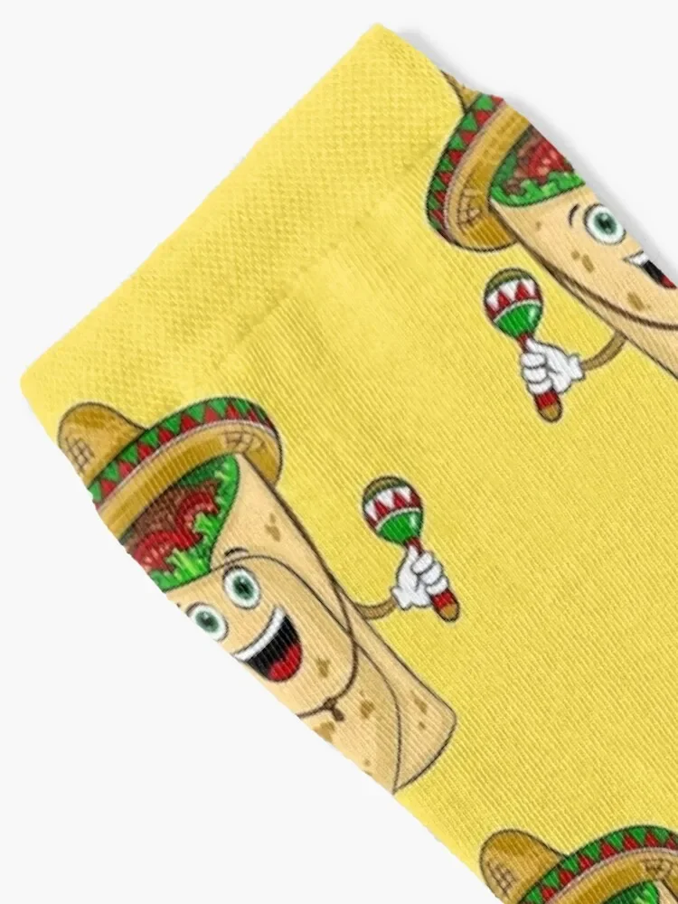 Happy Burrito wearing sombrero and playing maracas cute cartoon Socks aesthetic funny gifts Socks Woman Men's