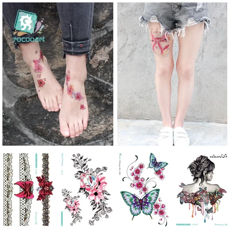 Temporary Body Art Tattoo Sticker Butterfly Colorful Flower Lace Bow Sex Women Back Waterproof Tattoo