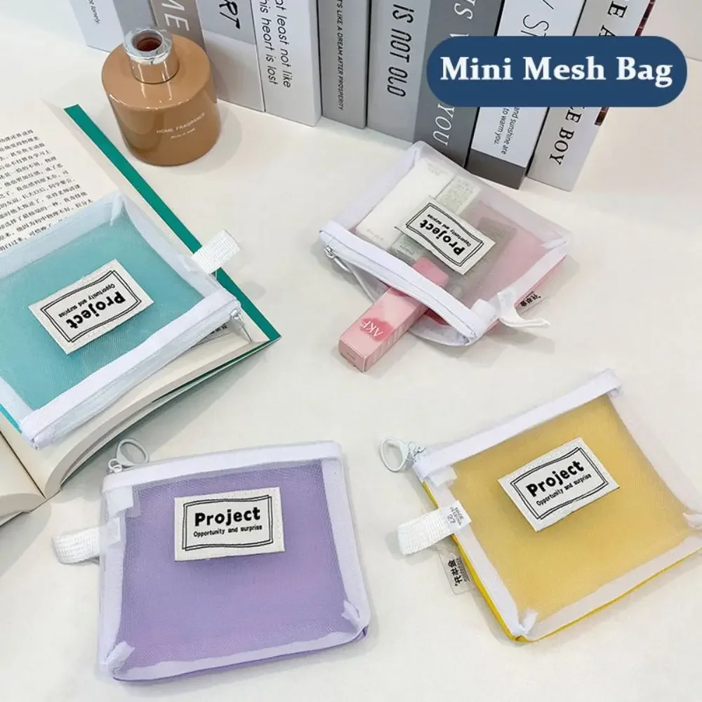 

Портативная сетчатая косметичка ярких цветов, мини-сумка для хранения ключей для губной помады, полупрозрачный квадратный держатель для карт