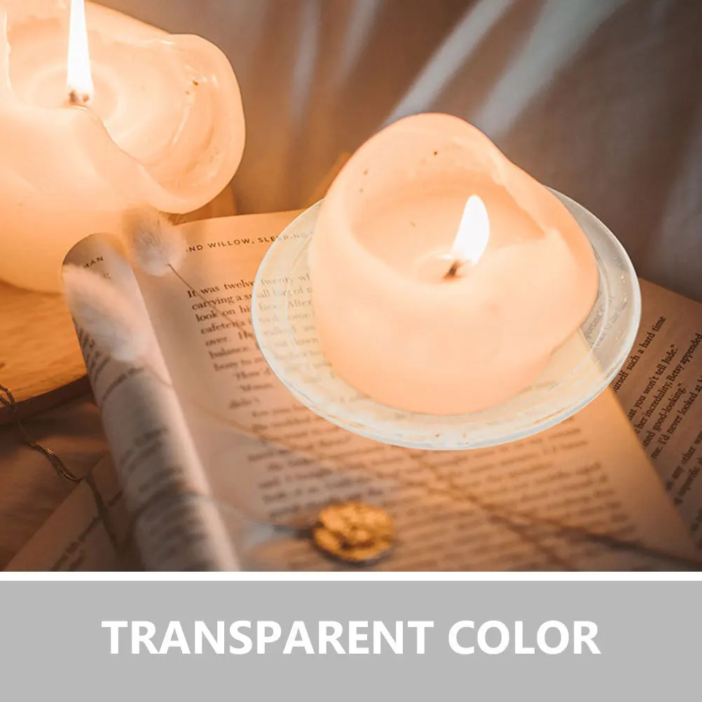 

3Pcs Glass Tray Transparent for Pillar Candles Decorative Holder Plate Wedding Home Party Holiday Decoration Use