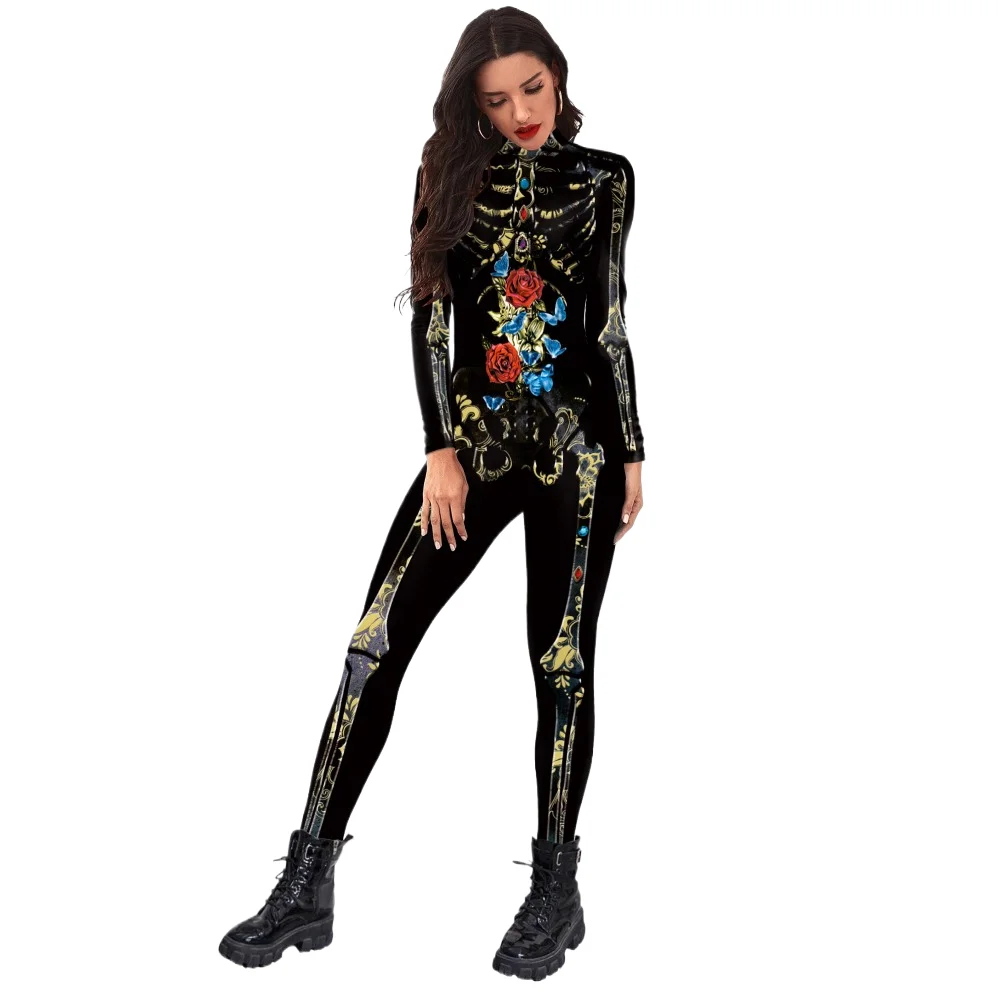 

New Women Performance Matching Outfit Long Sleeve Stage Slim Halloween Carnival Party Coverall Role Play Costume
