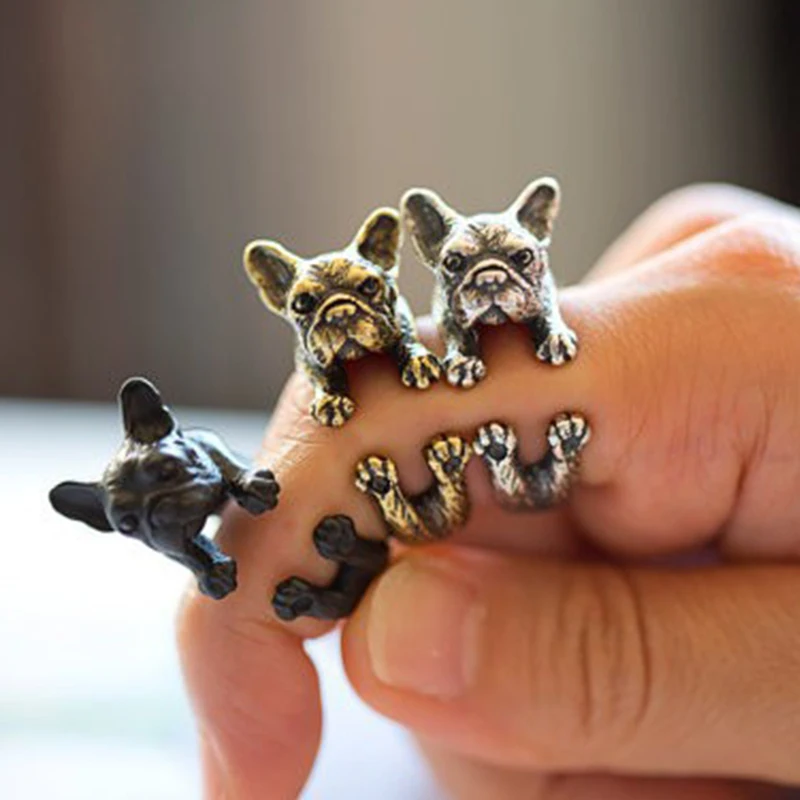 Retro Animal Bulldog Adjustable Ring For Girls Open Couple Ring Wedding Finger Accessories Jewelry Gift Anillos Mujer