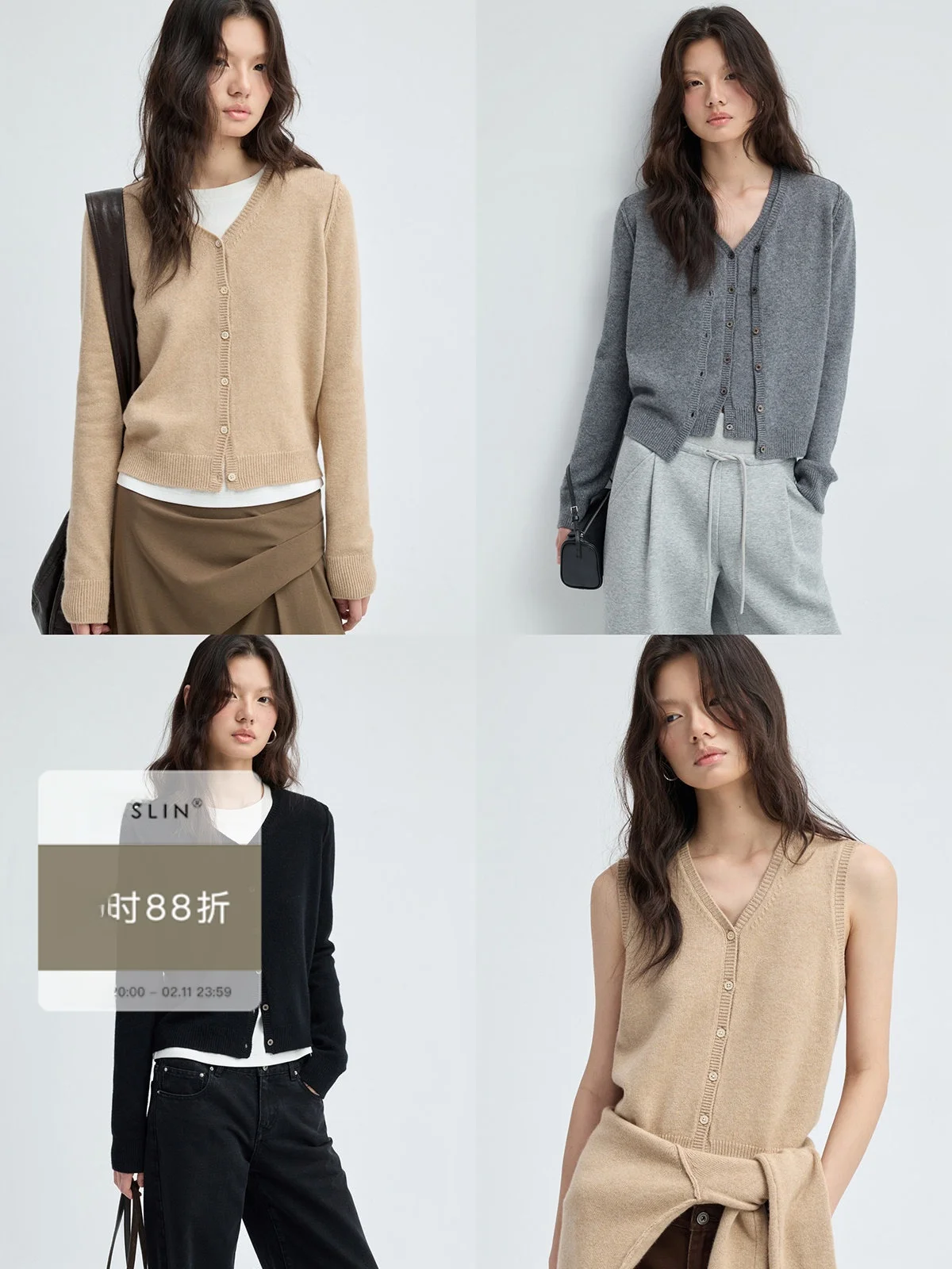 

JUSLIN Camere, шерстяной кардиган с V-образным вырезом, открытый кардиган, жилет на пуговицах, повседневный женский трикотаж, весна-осень-зима