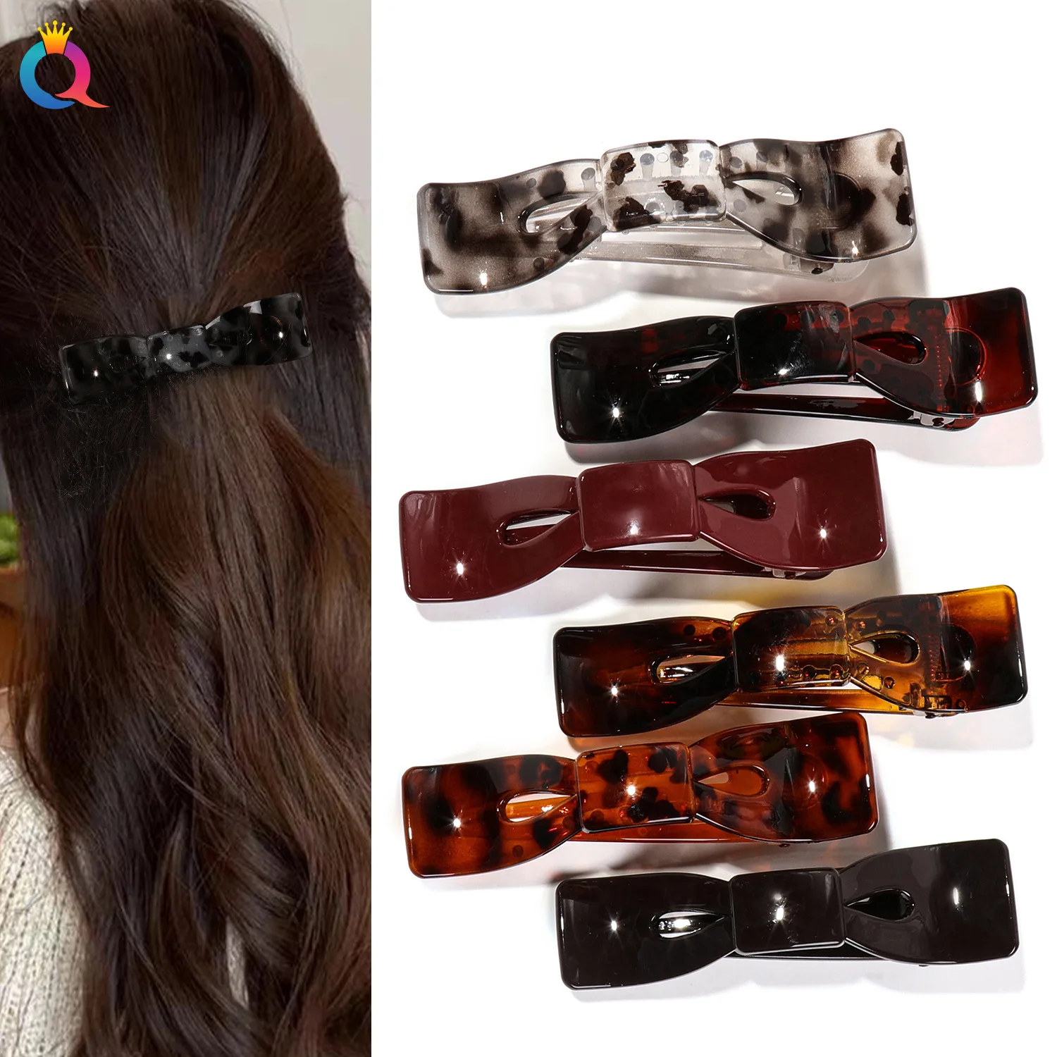 1pc PC Large Tie Bow Duckbill Hair Claw Volumizing Back of Head Hair Clip for Thick Hair Half Up Styling