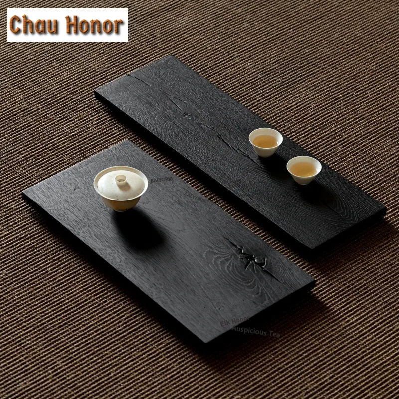 Charcoal-burned Black White Oak Wood Tea Tray Afternoon Tea Dessert Plate Coffee Storage Board Tray Dishes For Serving Tea Items
