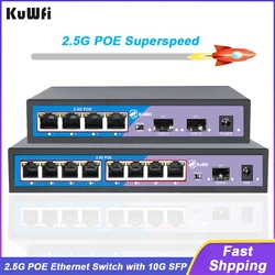 KuWFi CCTV IP 카메라용 이더넷 스위치, 4 포트, 8 포트, POE 네트워크 스위치, 10G SFP 포트, MDI/MDIX VLAN, IEEE802.3AF/AT, 2.5G