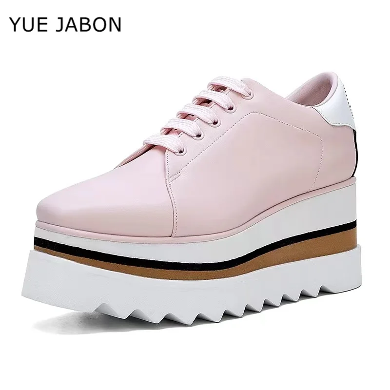 2024 Women Platform Sneakers Cow Leather Casual Trainers Chunky Shoes Thick Sole Wedges Breathable Height Increasing Shoes Woman