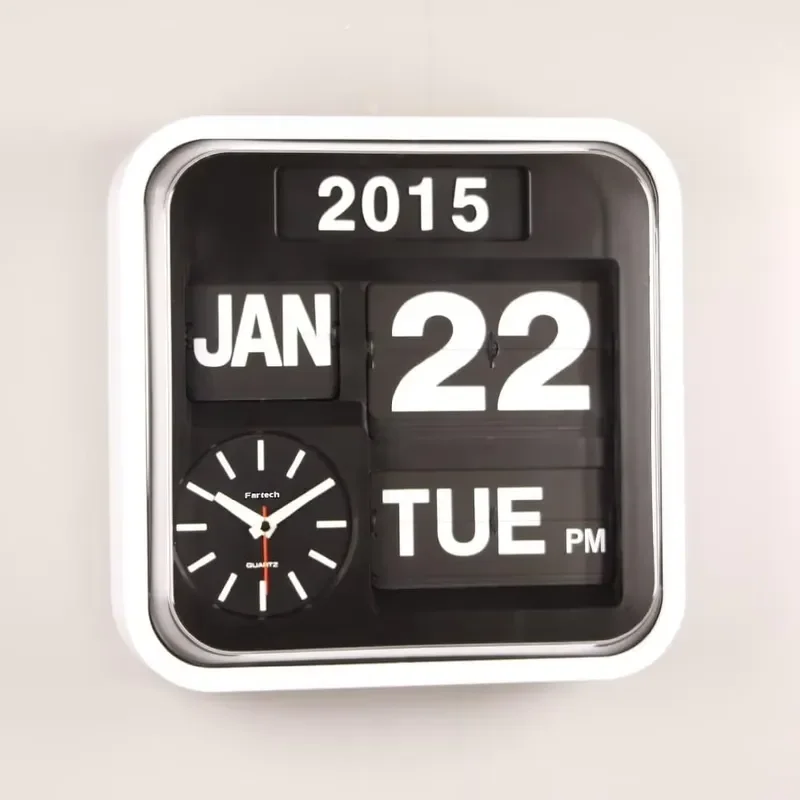 Vintage Art Deco Style Large Resin Mechanical Desk Clock with Flip Calendar Home Office Decor Unique Tabletop Timepiece Retro