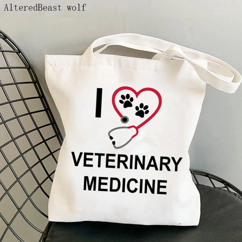 

Women Shopper bag dog paw nurse I love Veterinary doctor Medicine Bag Harajuku Canvas teacher Bag Tote Shoulder Lady Bag