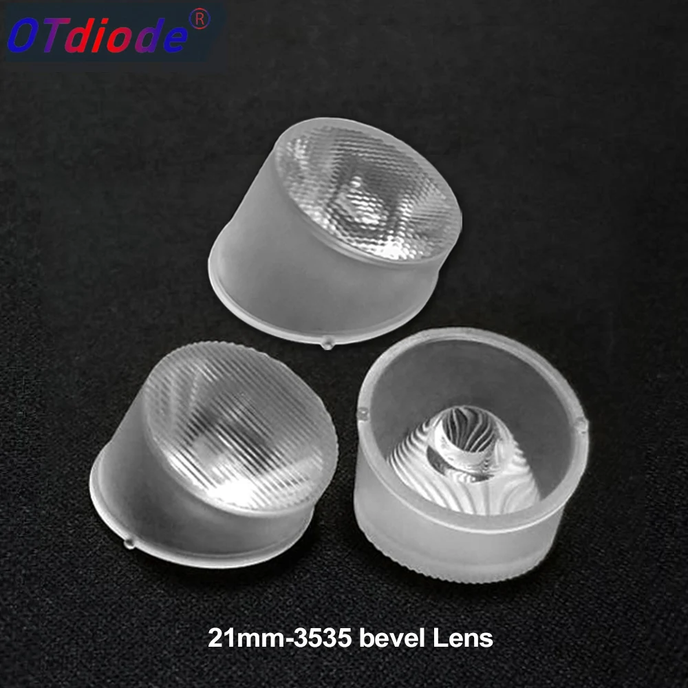 10pcs Polarized Waterproof LED Lens 1W 3W 3030 XPEE 3535Optical 21mm Diagonal Bead Stripe With Pillars 15 45 60 Degree PMMA Lens