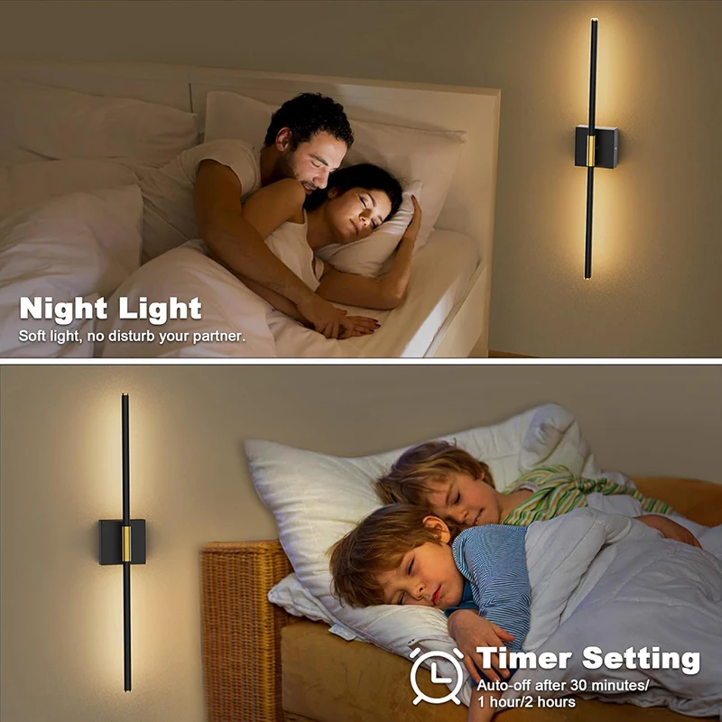360° Rotatable Battery LED Wall Lights USB 3CCT Rechargeable Wall Lamps with Remote Control Touch Switch Dimmable Wall Sconce