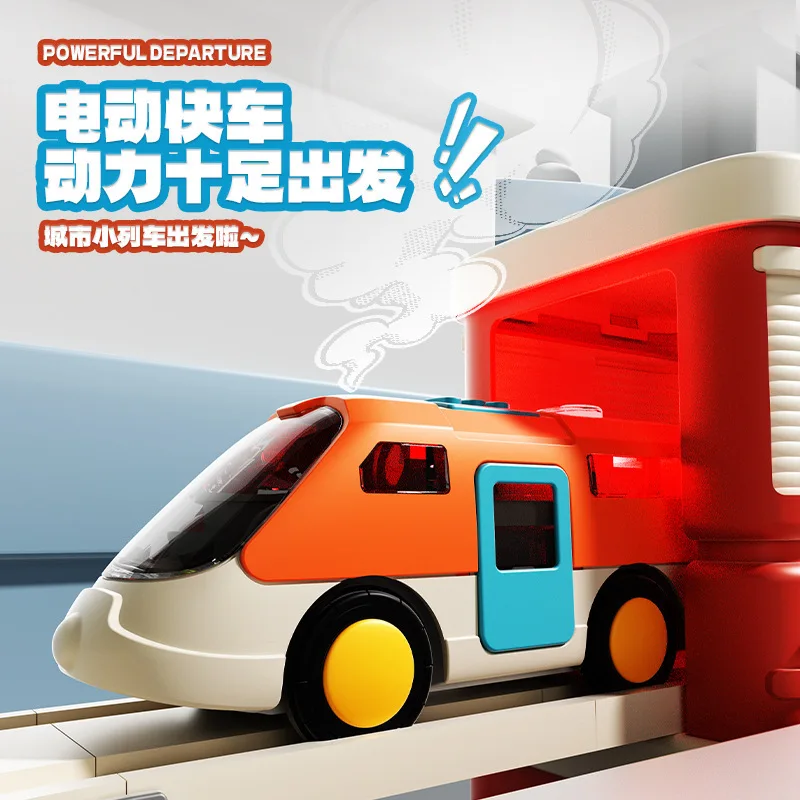 B438 Mini treno elettrico per bambini Pista impiombata Super grande Megacità/Foresta Overpass Car Adventure Puzzle Toy Box Confezionato