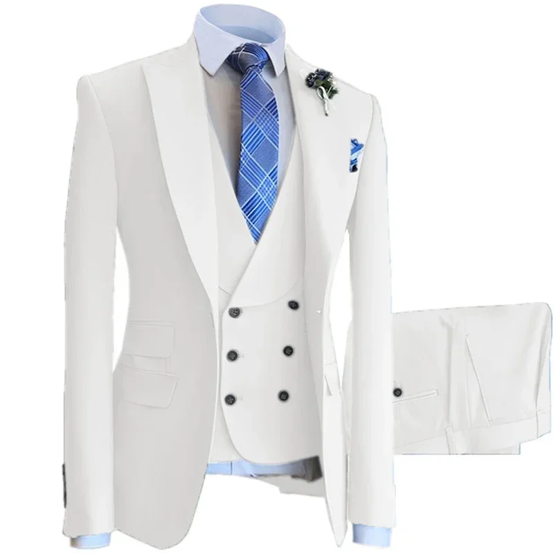 Men Suits 3 Piece Set Blazers Jacket Vest Pants 2024 Fashion New Men\'s Casual Business Solid Color Slim Fit Suit Coat Trouser