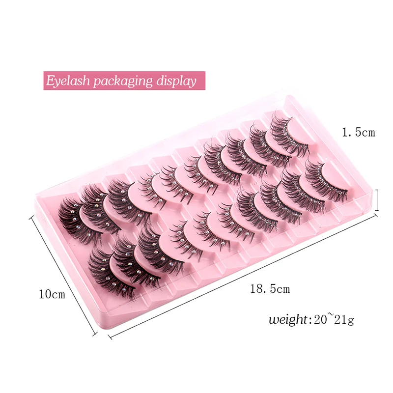 1/5/10 Pairs Natural False Eyelashes Manga Lashes Faux Mink Lashes Soft Winged Natural Realistic Eyelash Extension Paste diamond