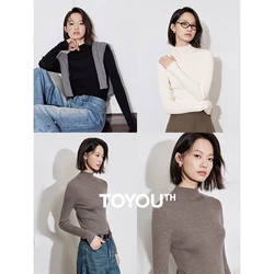 TOYOUTH Women 100% Wool Sweater 2024 Autumn New Turleneck Neck Long Sleeve Slim Fit Warm Sweater