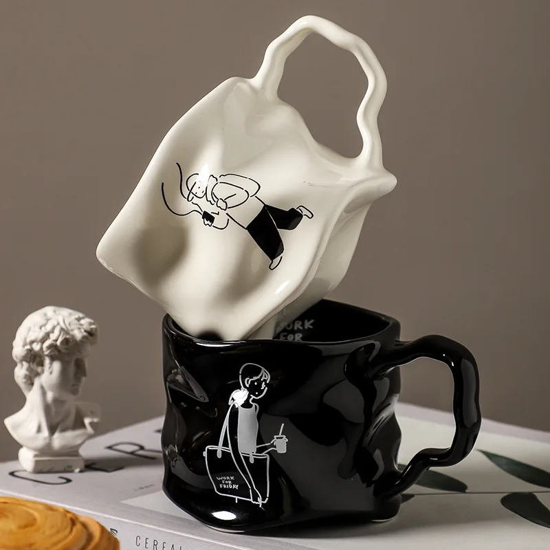 

New Ceramic Coffee Mug Simple Black White High Value Office Home Drinking Cup