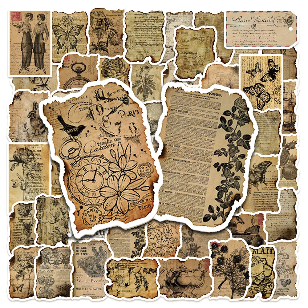 

10/30/50pcs Retro Manuscript Decoration Stickers Aesthetic Art Cartoon Decals DIY Skateboard Phone Luggage Cool Graffiti Sticker