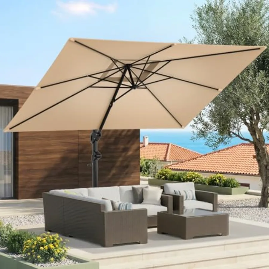 

Зонт-кантрилеер HOMSHADE 9x12 футов для патио с основанием - большой усиленный алюминиевый зонт с поворотом на 360° и 6 регулировками наклона