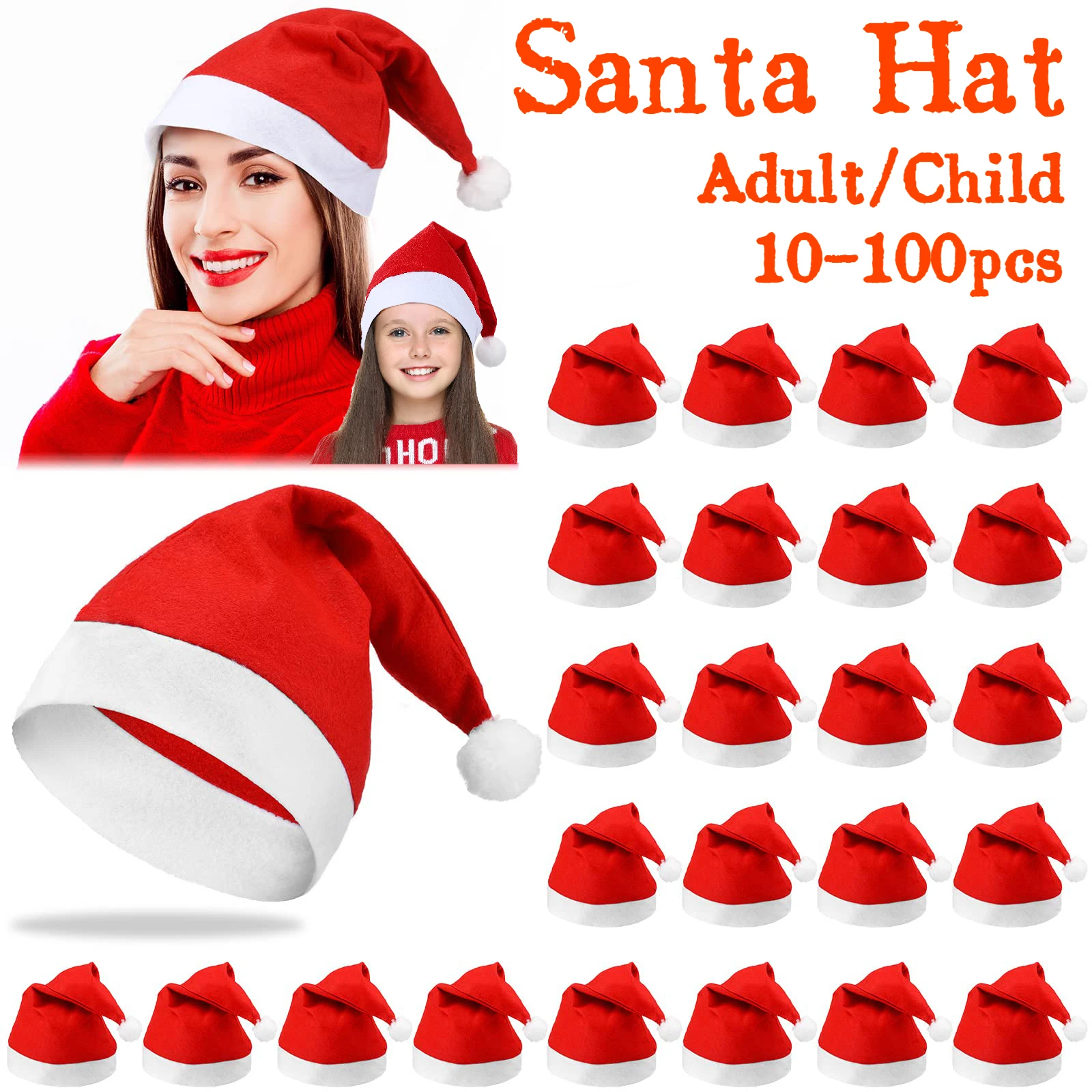 

10-100Pcs Non-woven Fabric Santa Claus Xmas Hats Adults Kids Christmas Hats Cap Merry Christmas New Year Party Festival Decor