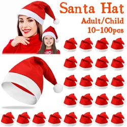 10-100Pcs Non-woven Fabric Santa Claus Xmas Hats Adults Kids Christmas Hats Cap Merry Christmas New Year Party Festival Decor