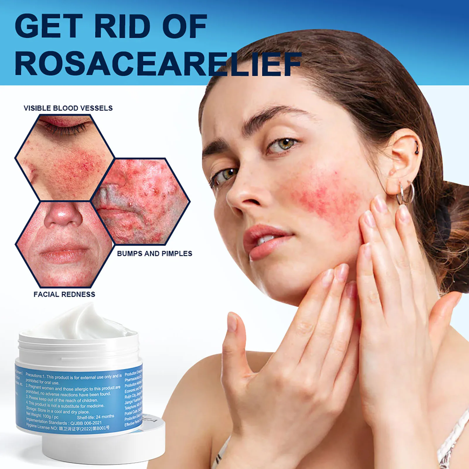 100g Rosacea Repair Face Moisturizer Acne Prone Sensitive Skin Care Cream for Day and Night Skin Care