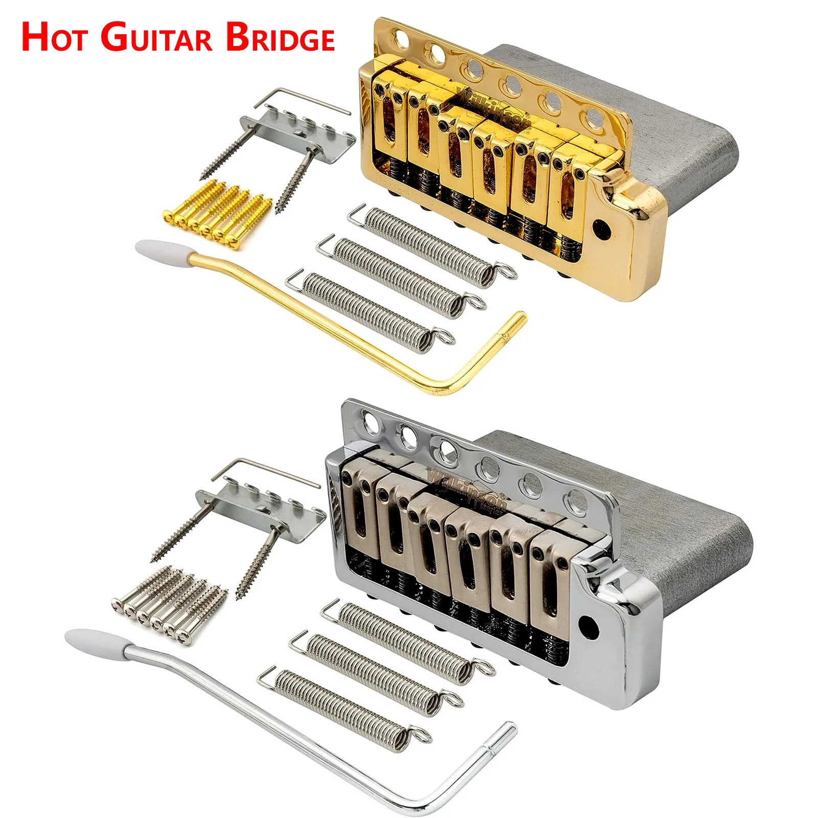 جسر تريمولو ويلكنسون WOV09 ديلوكس 52.5 ملم 6 براغي، لمسة نهائية من الكروم الذهبي، للقيثارات St Style #2