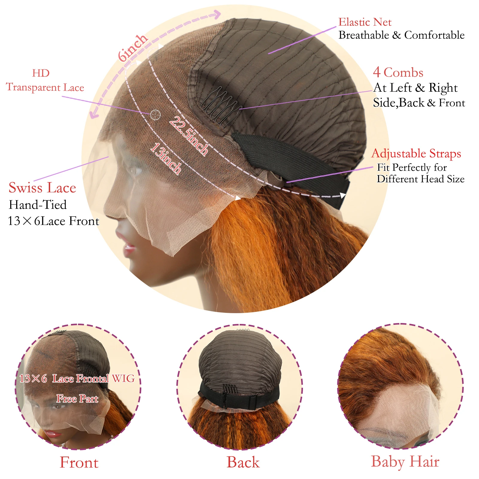 # 4/350 أومبير البرتقال الزنجبيل براون خصلات الشعر المستعار الإنسان غريب مستقيم الباروكات 100% شعر الإنسان قبل قطعها الشعر البرازيلي الزنجبيل البني شعر مستعار