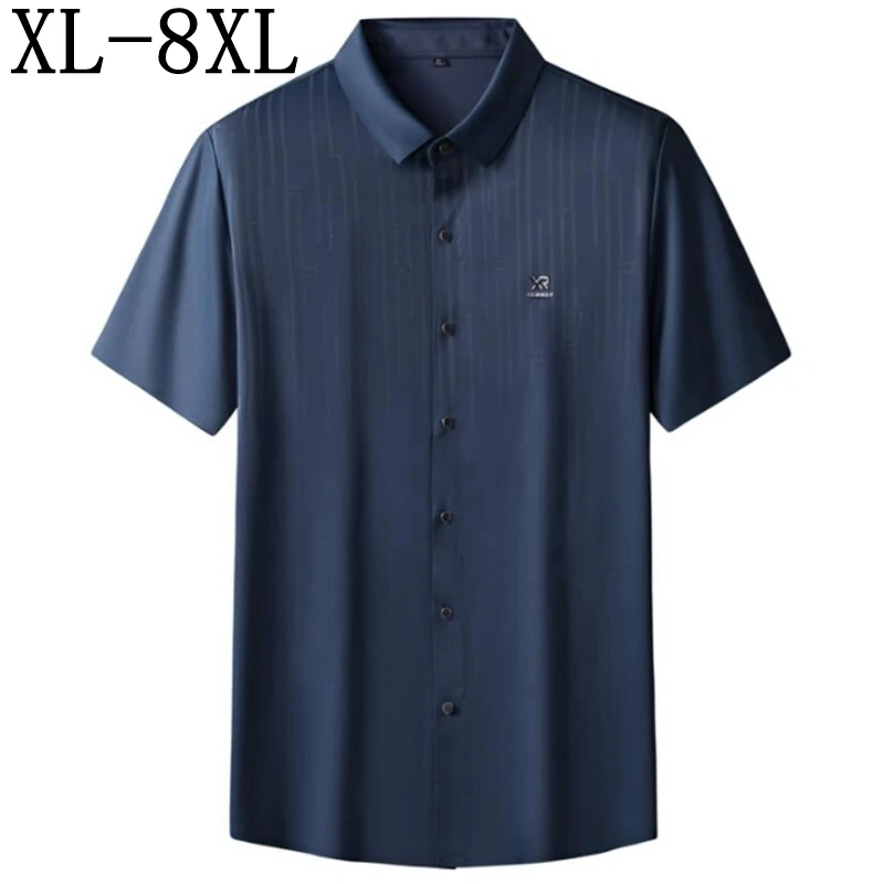 8XL 7XL 6XL 2024 New Summer High End Ice Silk Breathable Shirt Men Short Sleeve Lapel Mens Shirts Fashion Loose chemise homme