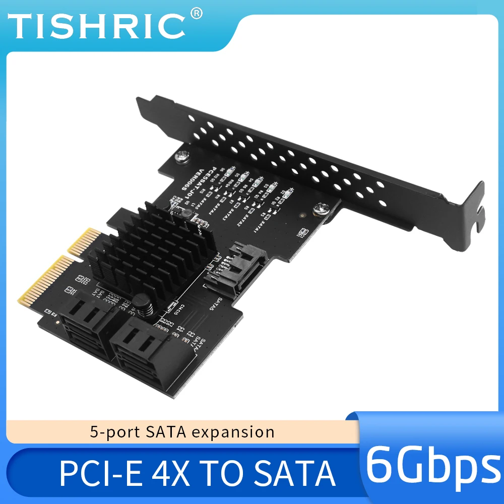 

TISHRIC PCIe 4X to 5-Port SATA 3.0 Expansion Card - 6Gbps PCI-E X4 Adapter with ASM1166 Chip, Supports Windows HDD/SSD, PCIe 3.0