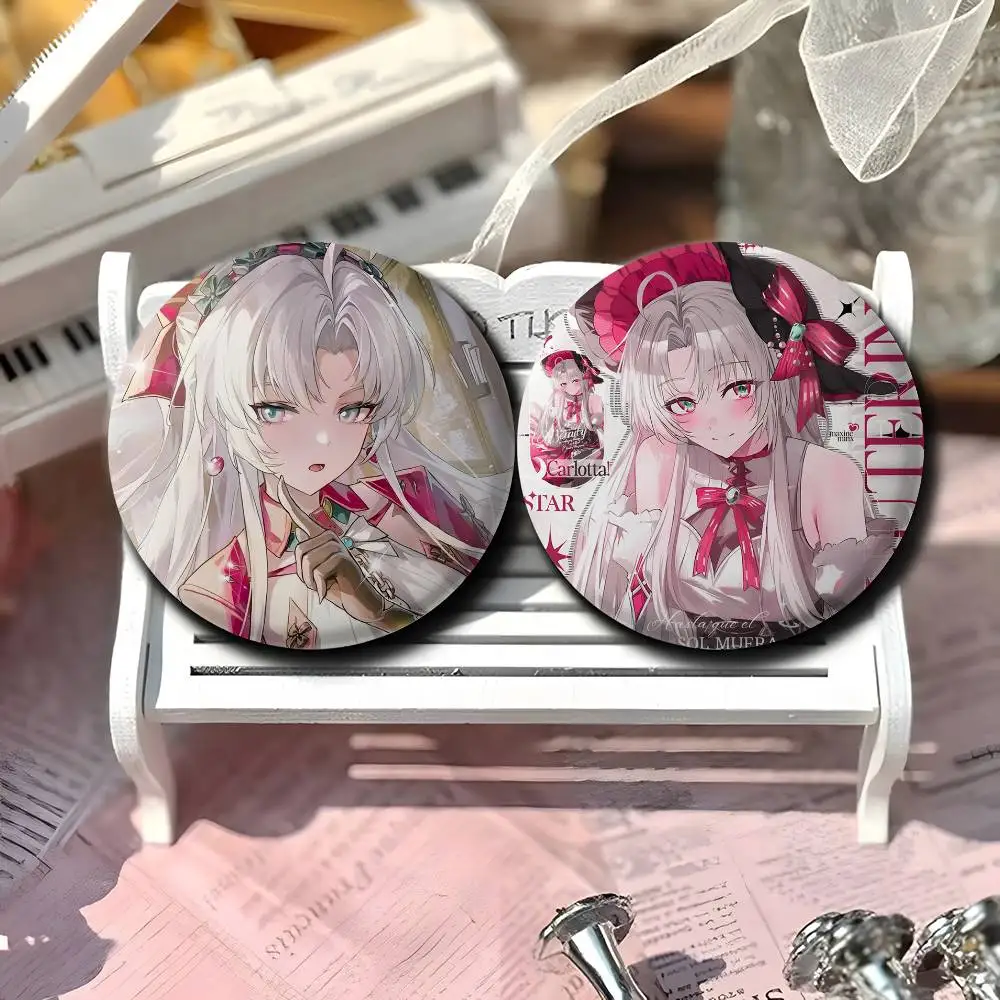 Carlotta Cute Wuthering Waves Badges Round Exquisite Badge Brooches Creative Pins Untuk Pakaian Topi Ransel Hadiah Aksesoris