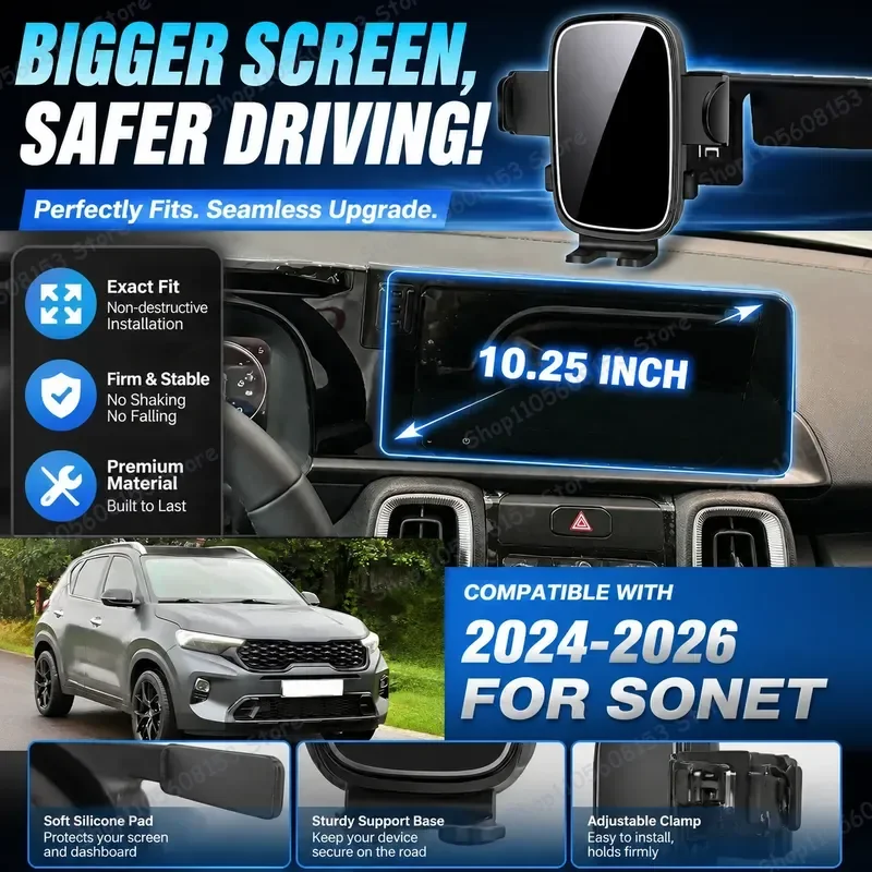 For Kia SONET 2024 2025 2026 For Smartphone Holder Clip Mount Adjustable Dashboard Car Mount Stable No Shake Screen Accessory