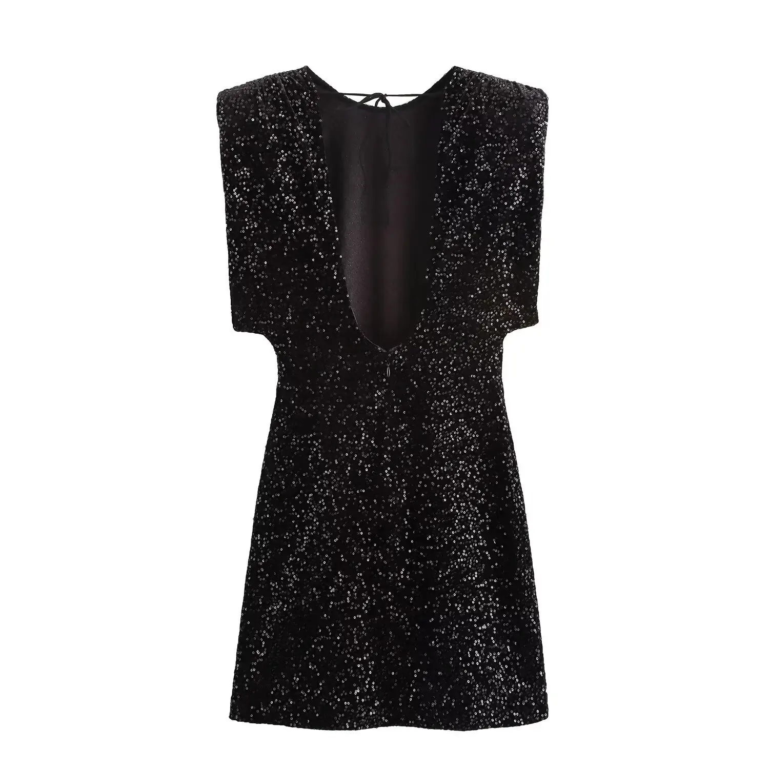 Ladies Winter Mini Dress Sleeveless Shoulder Pad Bead Decoration Black Belt Fashionable Evening Gown Female Style Clothing