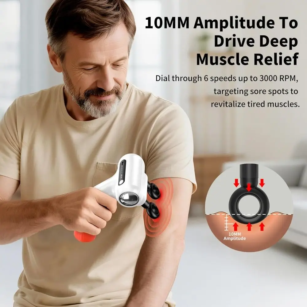 with Extension Handle Detachable Massager 6 Interchangeable Heads Multifunctional Usage Back Massager Durable
