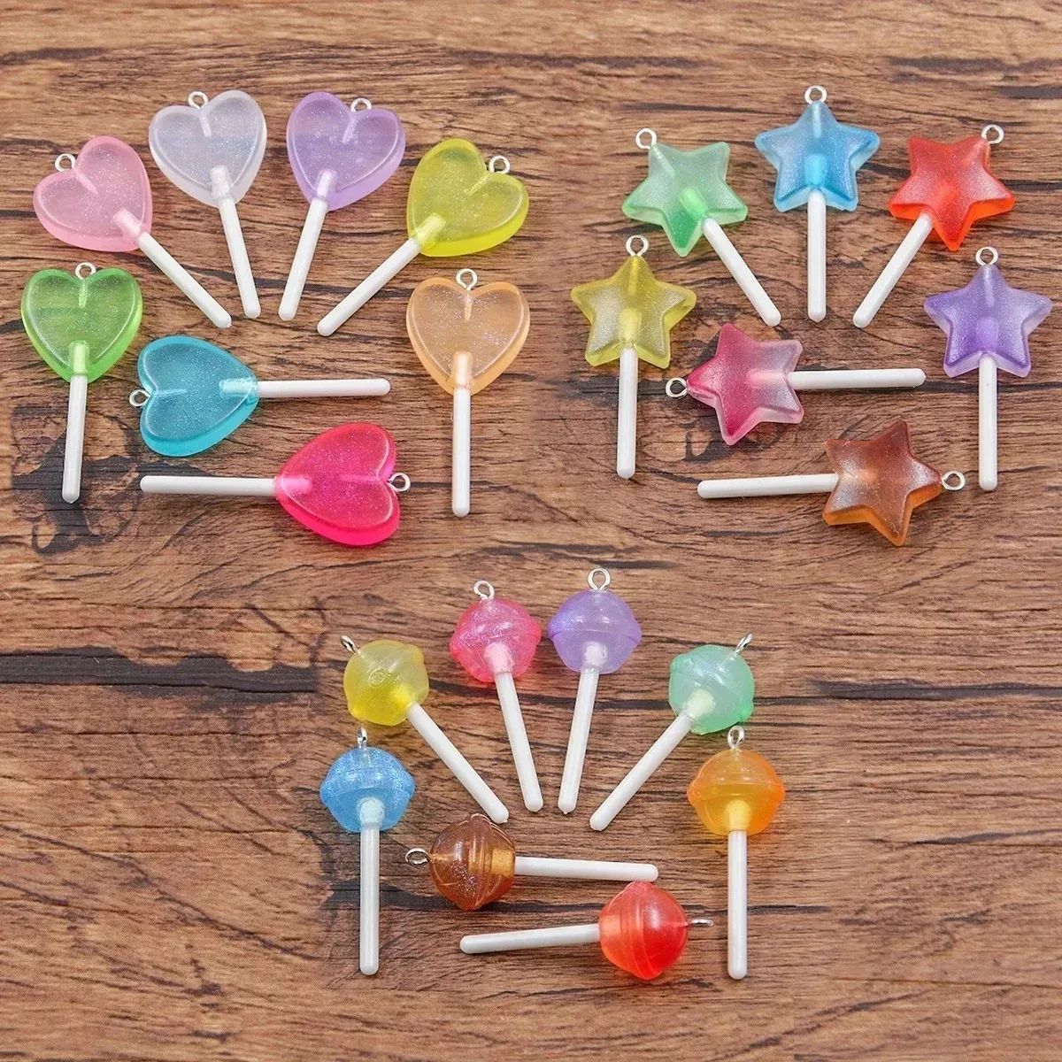 10Pcs 3 Styles Mix Color Star Round Heart Lollipop Charms Diy Findings 3D Keychain Bracelets Earrings Pendant For Jewelry Making image 2