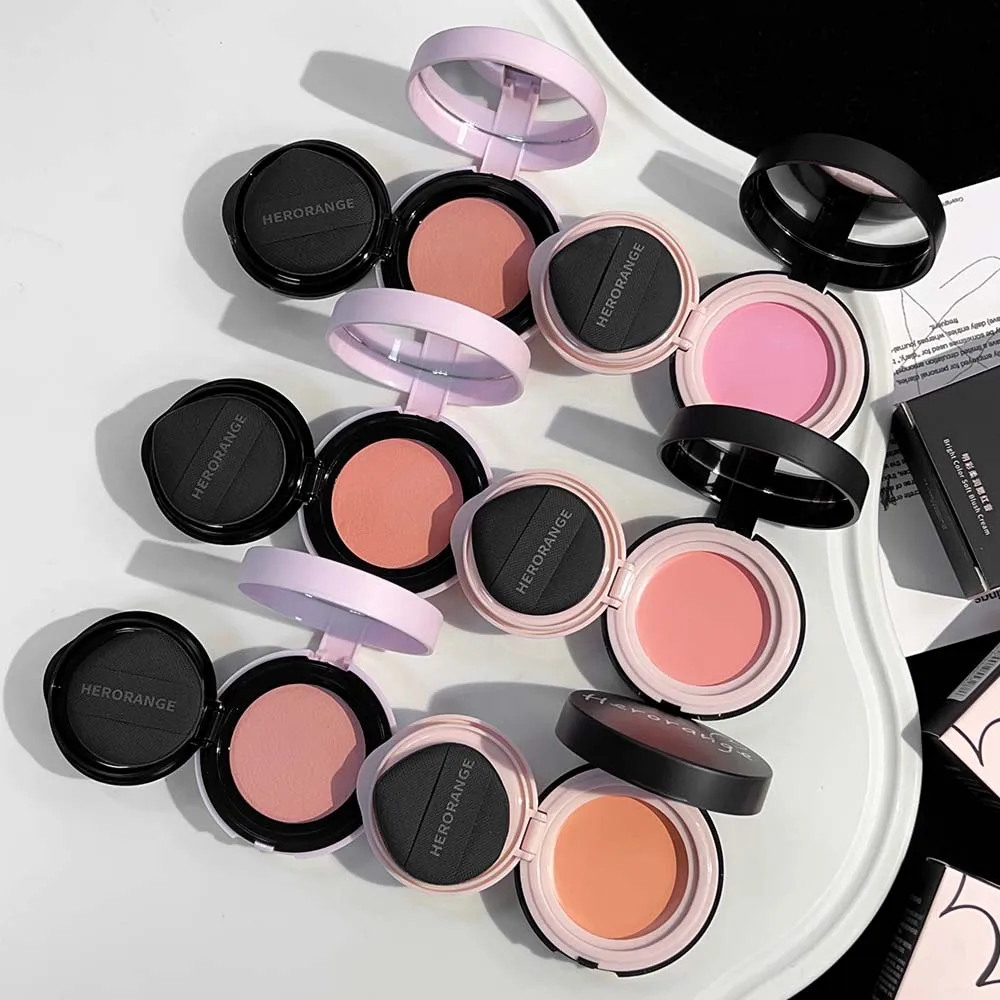 Natürliche nackte matte süße erröten natürliche samt matte Make-up Puder Creme Mädchen Gesicht rosa Kontur Mousse erröten Palette Make-up