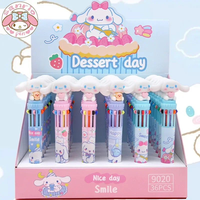 

Sanrio Ballpoint Pen 36pcs Cinnamoroll 10-Color New Pen Cute Cartoon Press Writing Pen School Supplies Stationery Student Pen