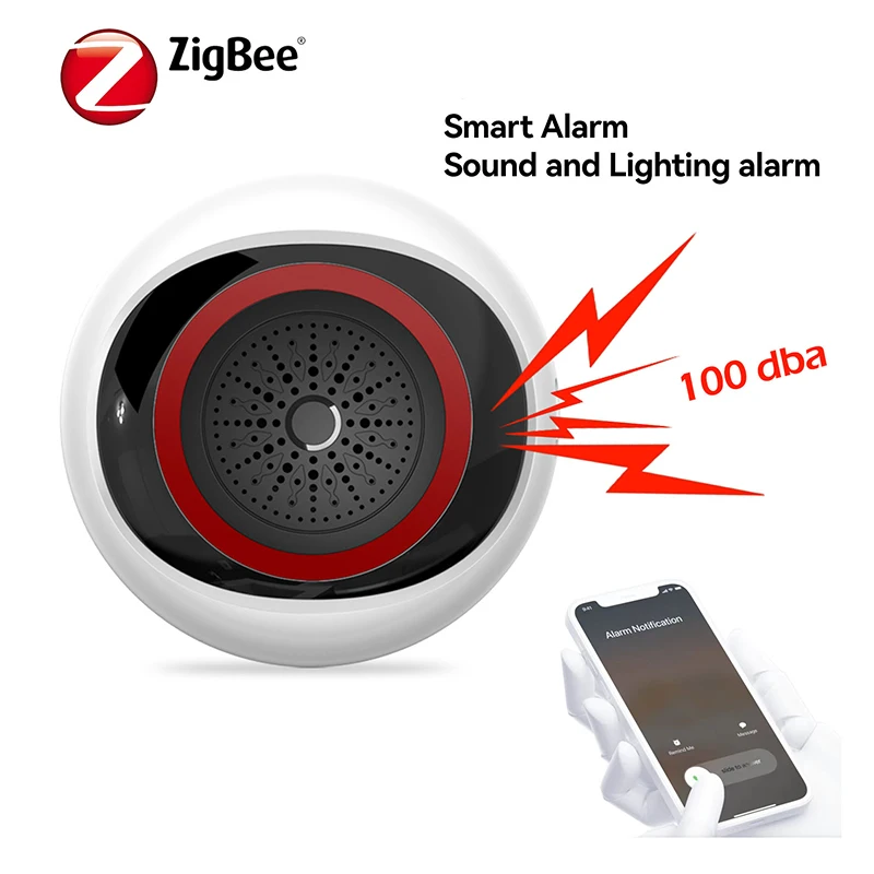 100dB Sound High Decibel Tuya Zigbee Audible and Visual Alarm Siren Security Monitoring Anti-theft Horn for Smart Home Security