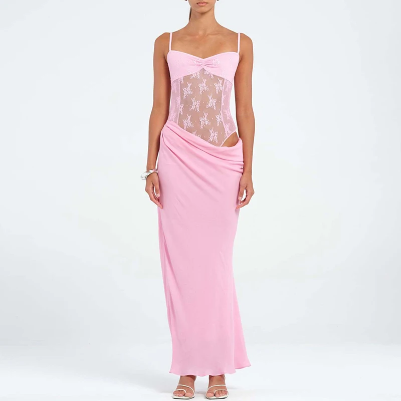 솔리드 컬러 드레이핑 선드레스 패치워크 랩 힙 A라인 버터플라이 레이스 드레스 서스펜더 오프숄더 하이웨이스트 여성 휴가 드레스